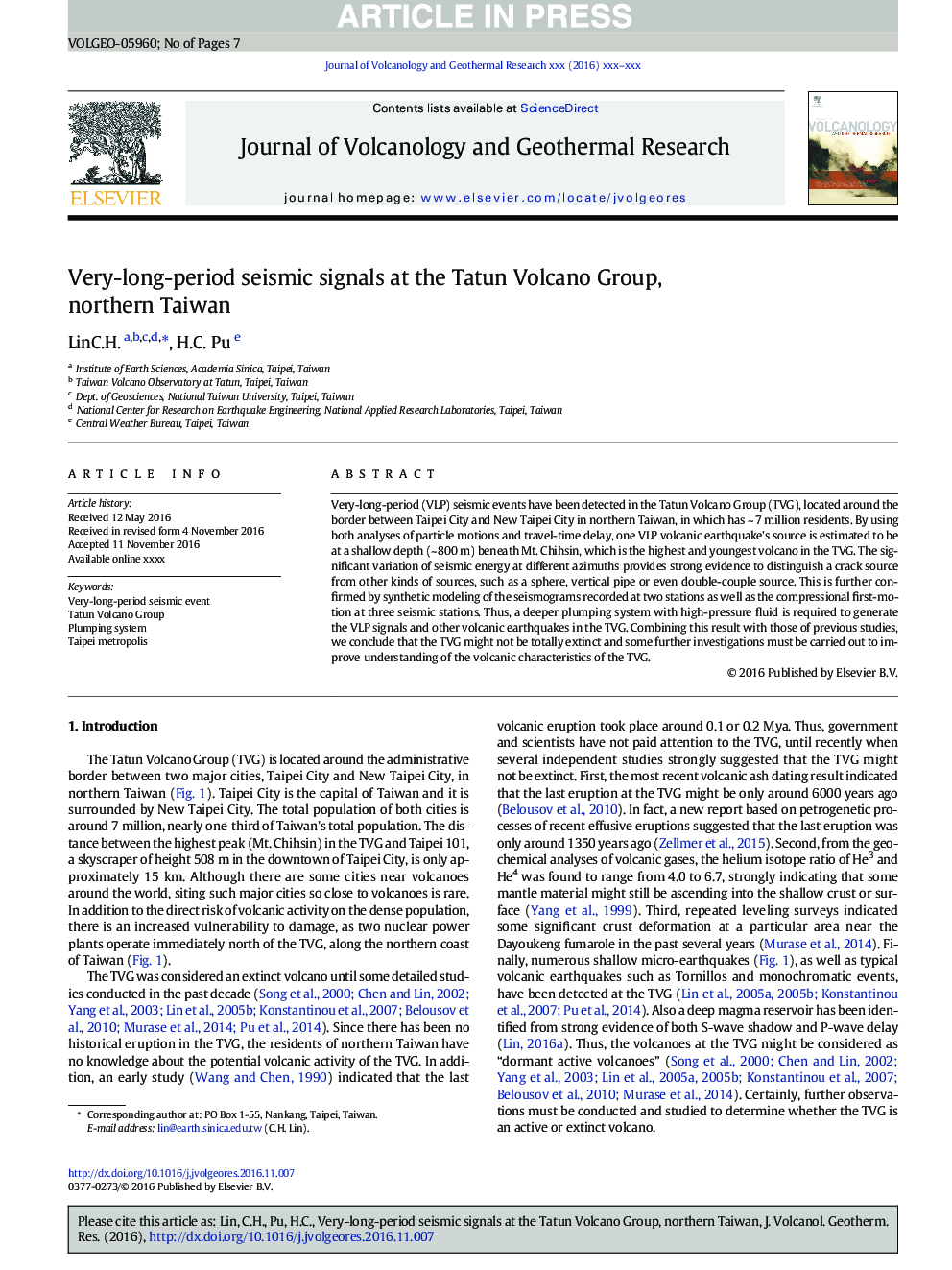 Very-long-period seismic signals at the Tatun Volcano Group, northern Taiwan