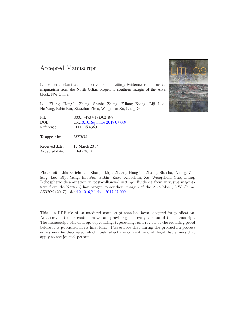 Lithospheric delamination in post-collisional setting: Evidence from intrusive magmatism from the North Qilian orogen to southern margin of the Alxa block, NW China