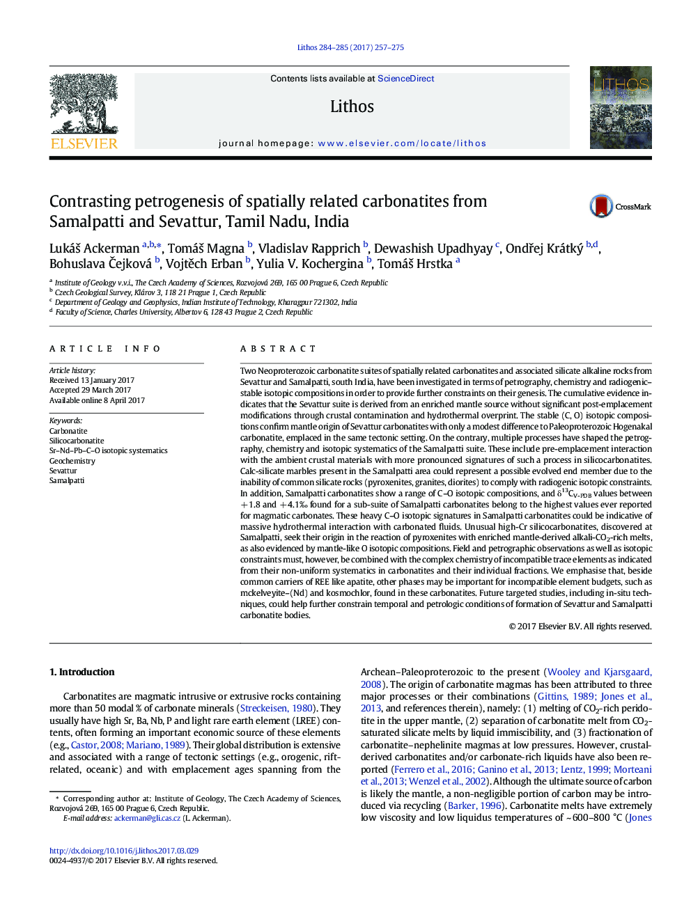 Contrasting petrogenesis of spatially related carbonatites from Samalpatti and Sevattur, Tamil Nadu, India