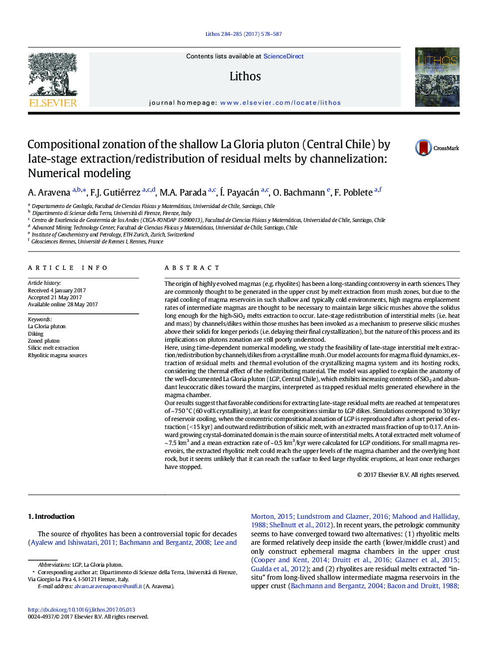 Compositional zonation of the shallow La Gloria pluton (Central Chile) by late-stage extraction/redistribution of residual melts by channelization: Numerical modeling