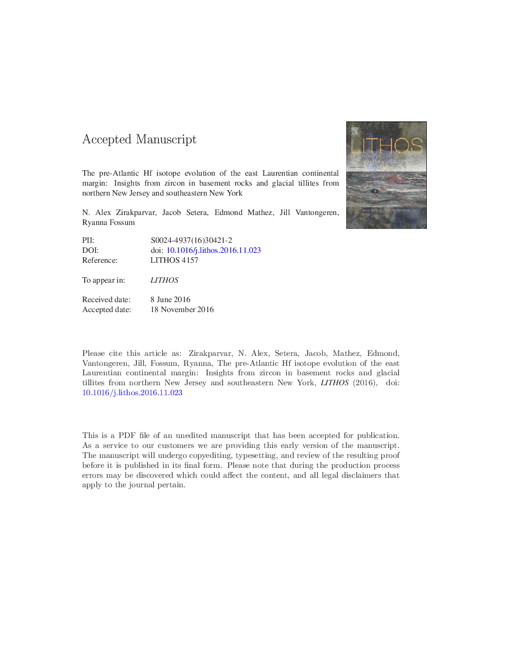 The pre-Atlantic Hf isotope evolution of the east Laurentian continental margin: Insights from zircon in basement rocks and glacial tillites from northern New Jersey and southeastern New York