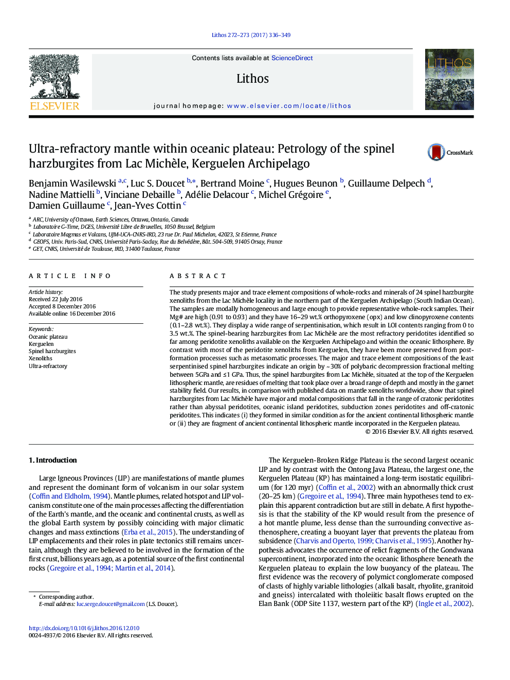 Ultra-refractory mantle within oceanic plateau: Petrology of the spinel harzburgites from Lac MichÃ¨le, Kerguelen Archipelago