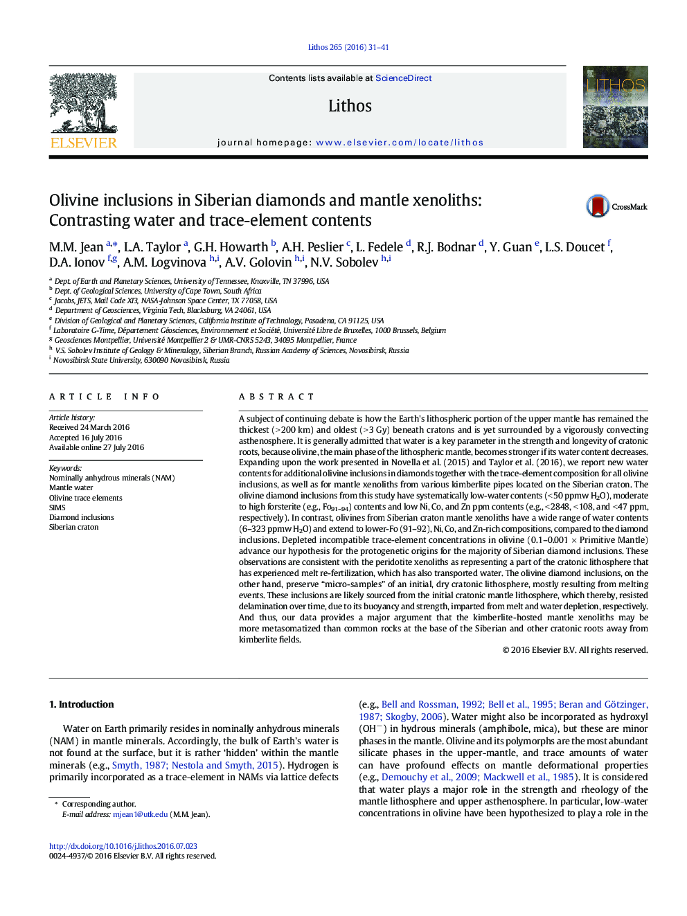 Olivine inclusions in Siberian diamonds and mantle xenoliths: Contrasting water and trace-element contents