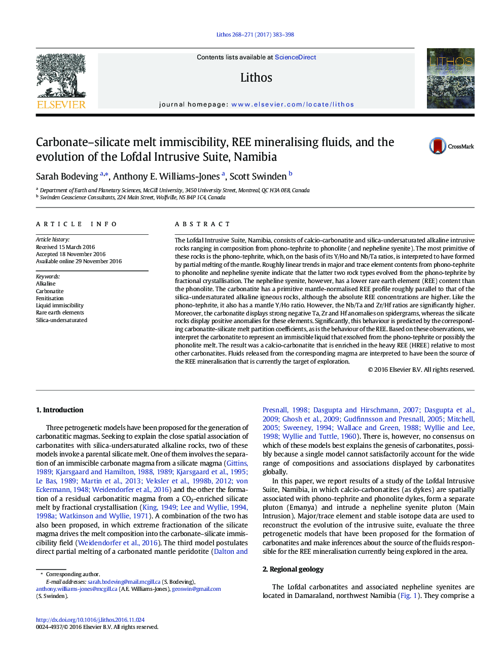 Carbonate-silicate melt immiscibility, REE mineralising fluids, and the evolution of the Lofdal Intrusive Suite, Namibia