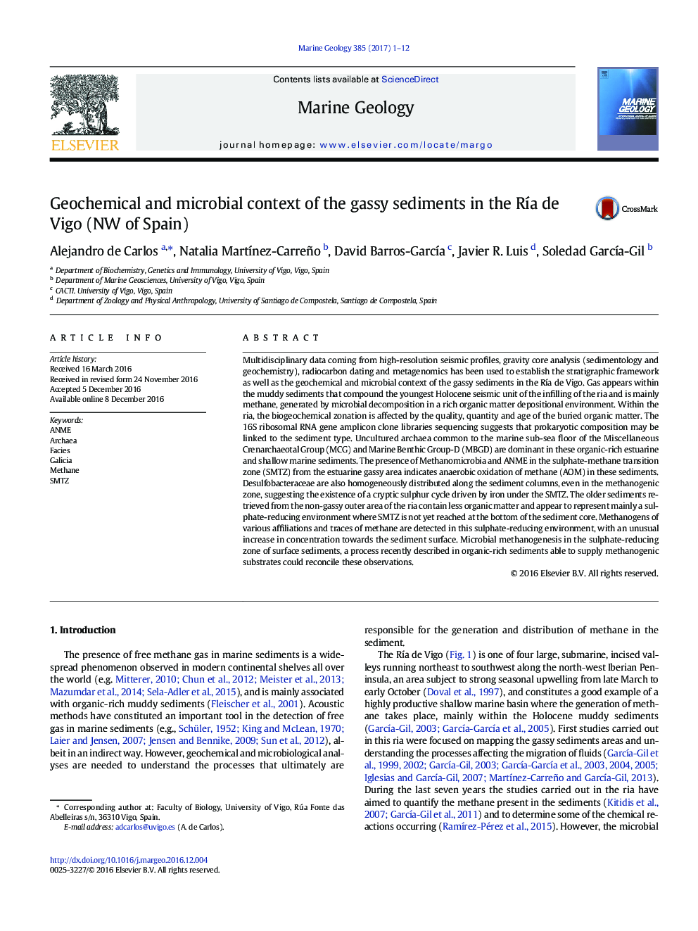 Geochemical and microbial context of the gassy sediments in the RÃ­a de Vigo (NW of Spain)
