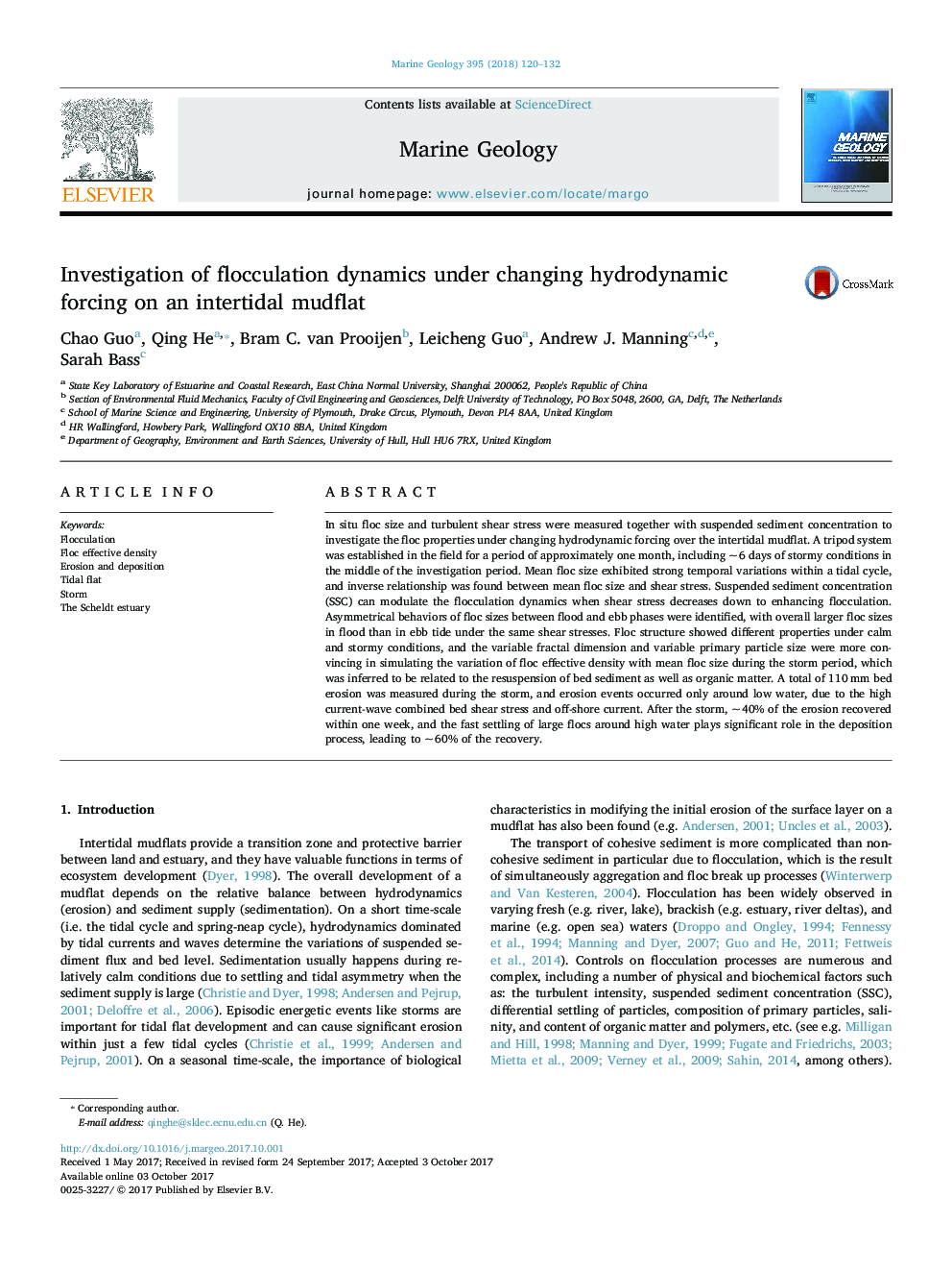 Investigation of flocculation dynamics under changing hydrodynamic forcing on an intertidal mudflat