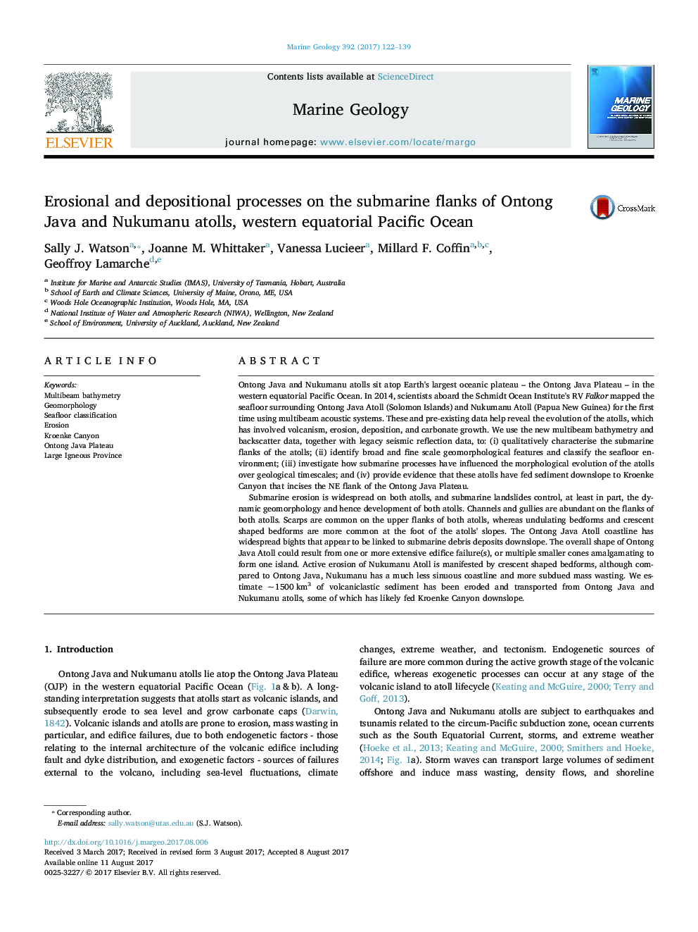 Erosional and depositional processes on the submarine flanks of Ontong Java and Nukumanu atolls, western equatorial Pacific Ocean