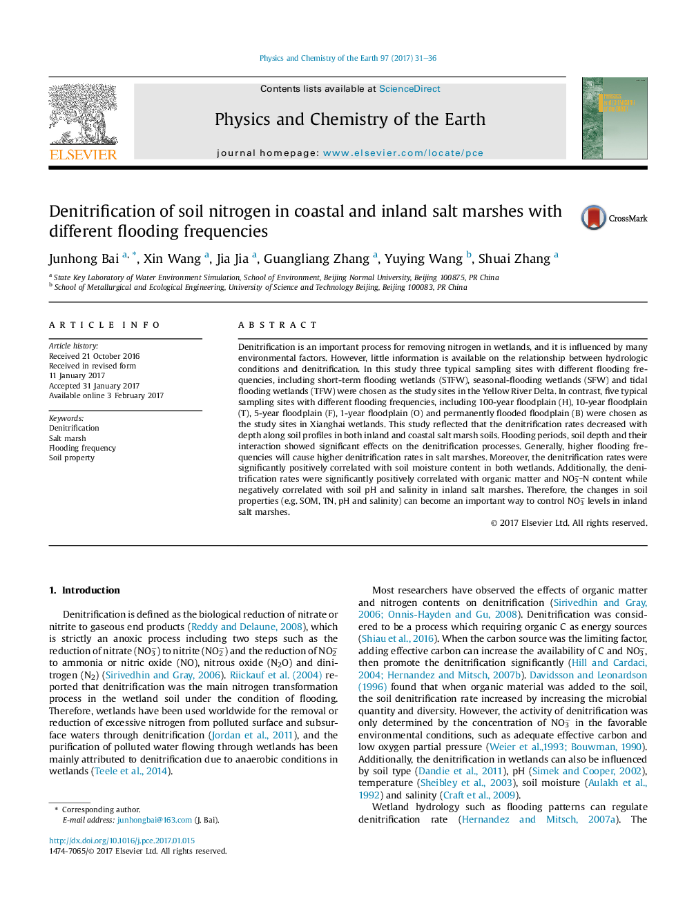 Denitrification of soil nitrogen in coastal and inland salt marshes with different flooding frequencies