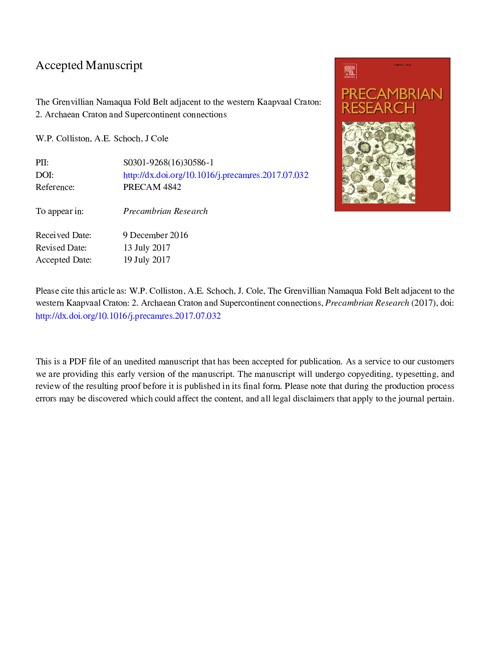 The Grenvillian Namaqua fold belt adjacent to the western Kaapvaal Craton: 2. Archaean Craton and supercontinent connections