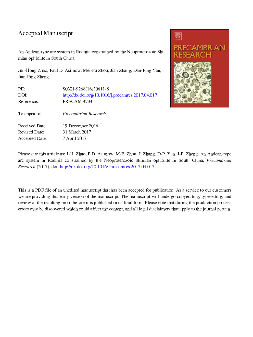 An Andean-type arc system in Rodinia constrained by the Neoproterozoic Shimian ophiolite in South China