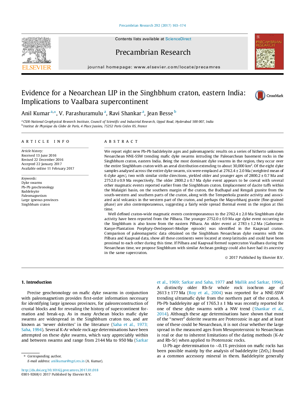 Evidence for a Neoarchean LIP in the Singhbhum craton, eastern India: Implications to Vaalbara supercontinent