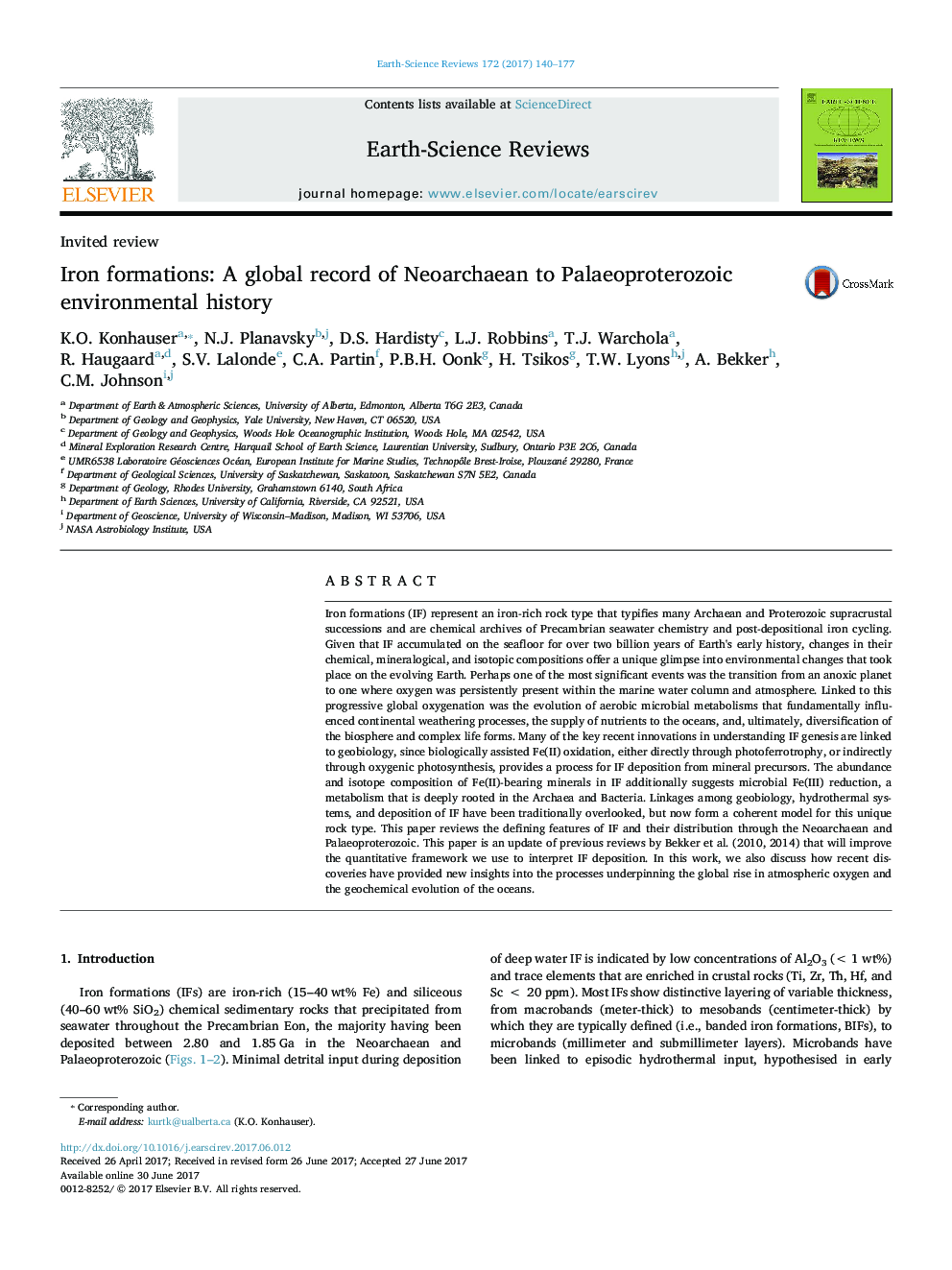 Iron formations: A global record of Neoarchaean to Palaeoproterozoic environmental history