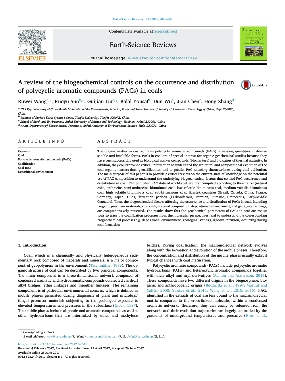 A review of the biogeochemical controls on the occurrence and distribution of polycyclic aromatic compounds (PACs) in coals