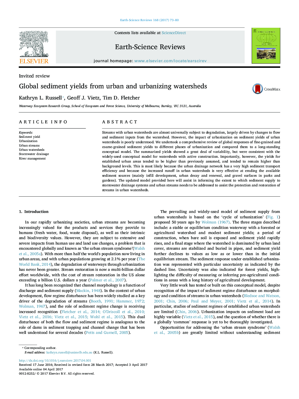 Global sediment yields from urban and urbanizing watersheds