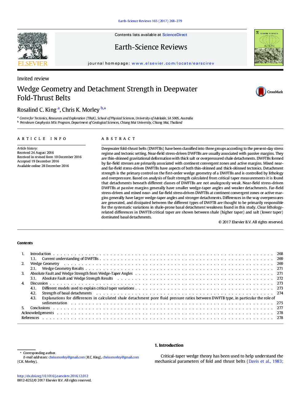 Wedge Geometry and Detachment Strength in Deepwater Fold-Thrust Belts