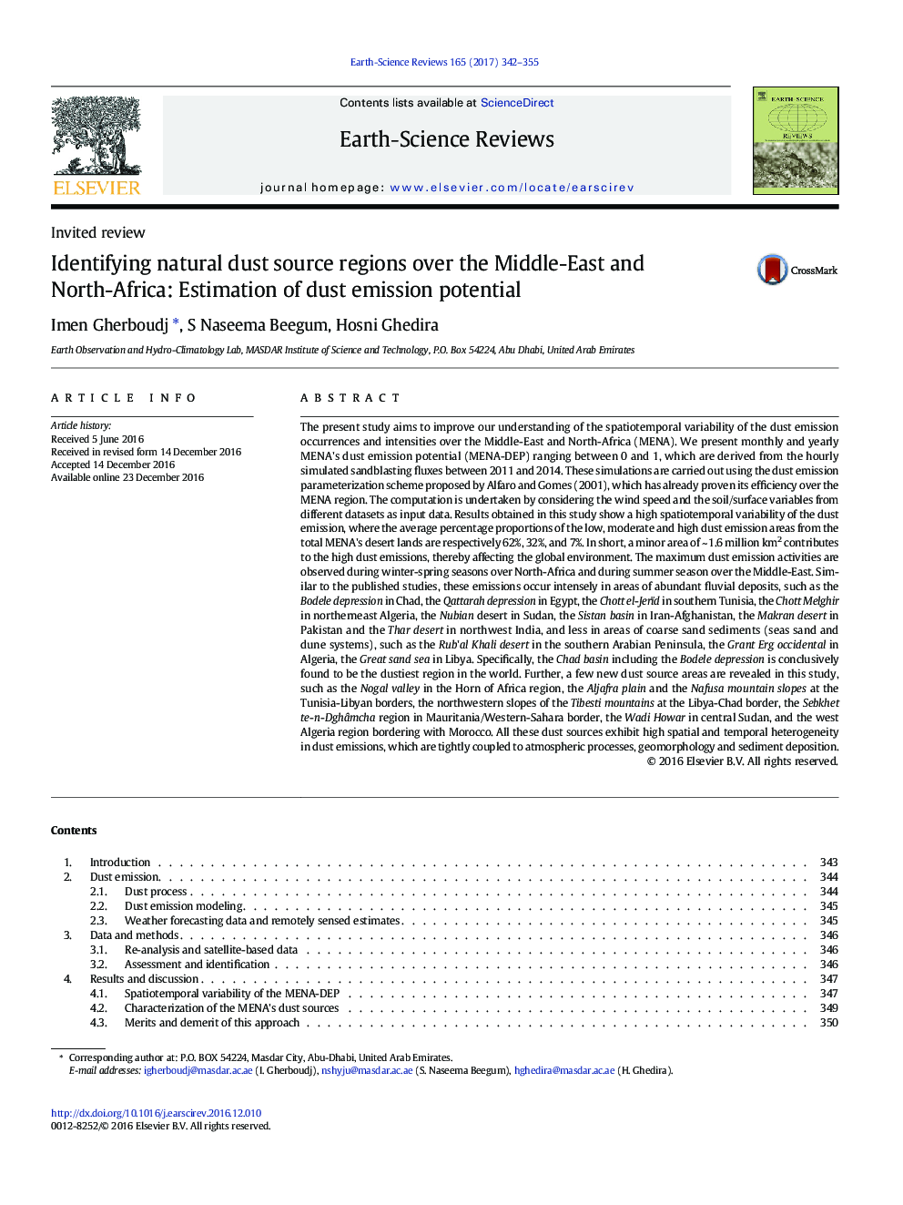 Invited reviewIdentifying natural dust source regions over the Middle-East and North-Africa: Estimation of dust emission potential