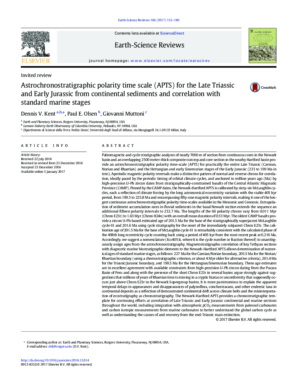 Invited reviewAstrochronostratigraphic polarity time scale (APTS) for the Late Triassic and Early Jurassic from continental sediments and correlation with standard marine stages