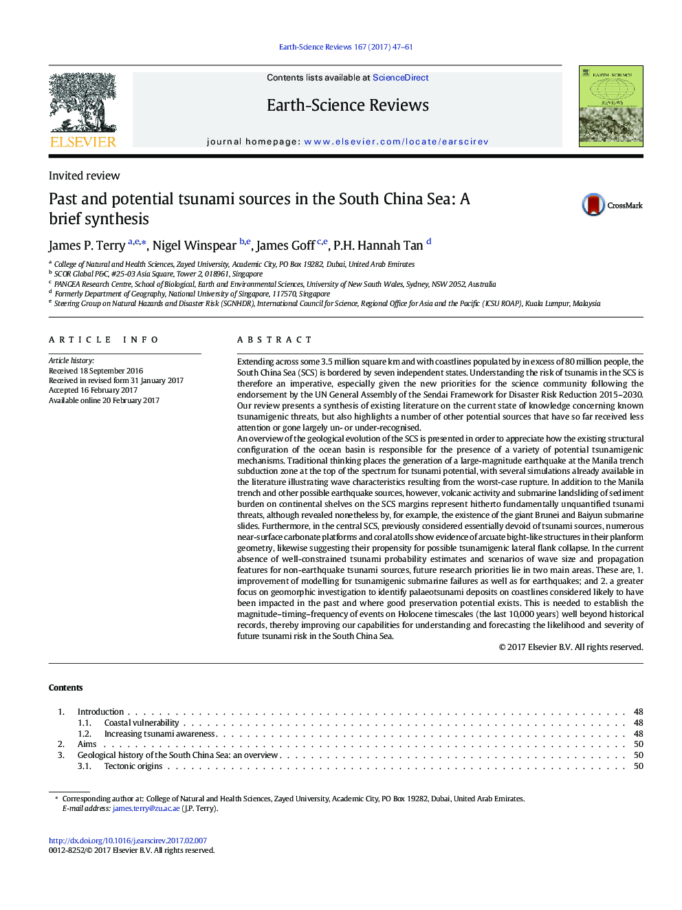 Past and potential tsunami sources in the South China Sea: A brief synthesis