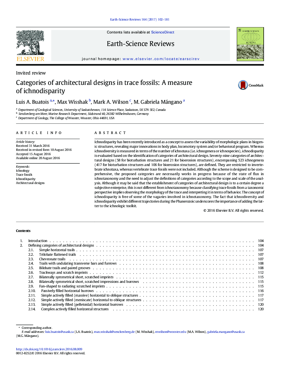 Invited reviewCategories of architectural designs in trace fossils: A measure of ichnodisparity