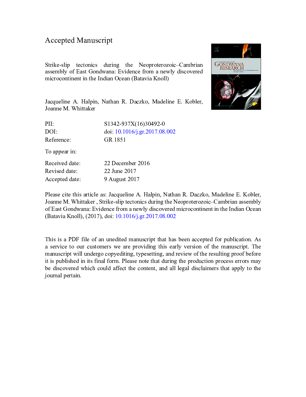 Strike-slip tectonics during the Neoproterozoic-Cambrian assembly of East Gondwana: Evidence from a newly discovered microcontinent in the Indian Ocean (Batavia Knoll)