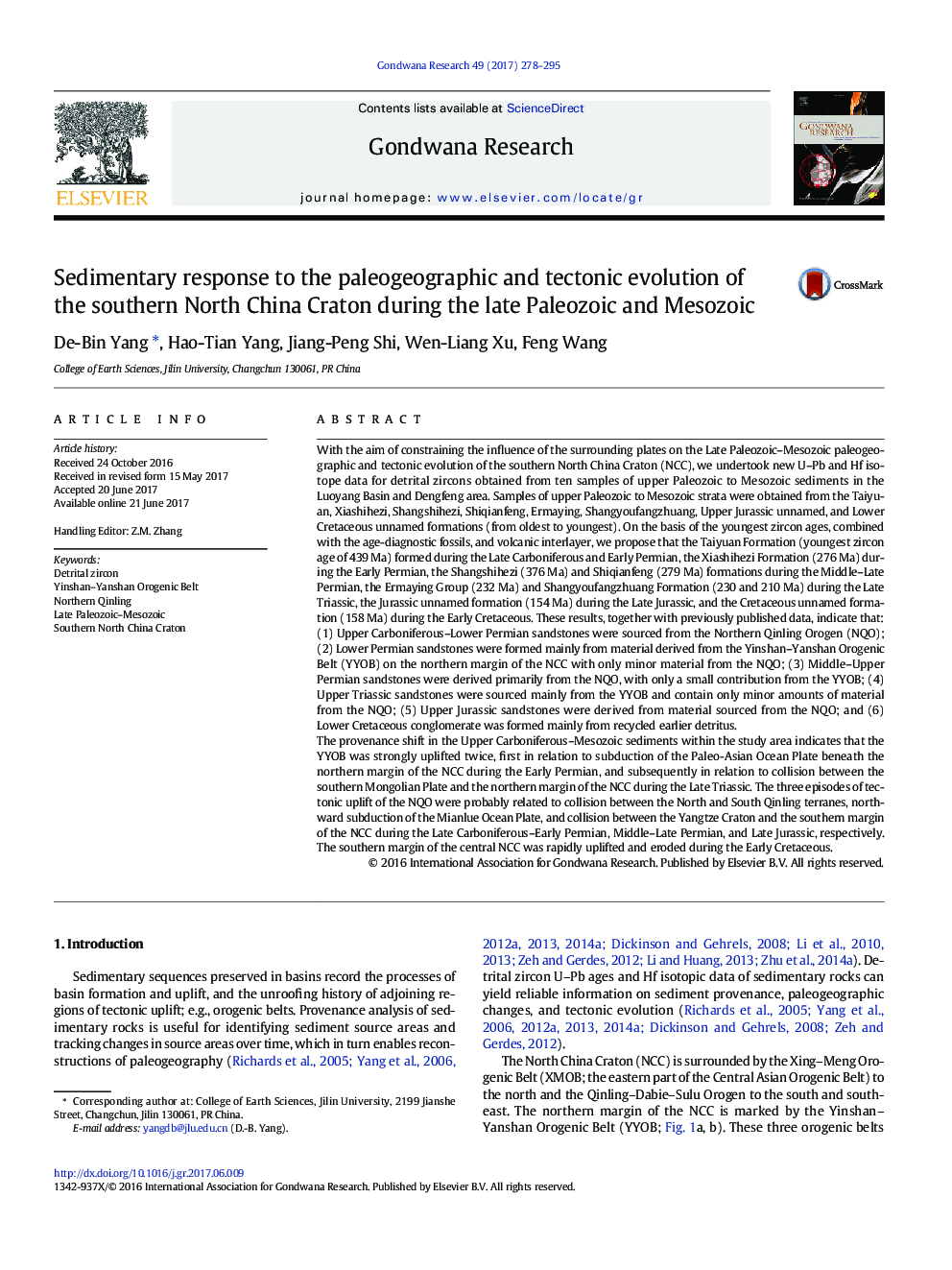 Sedimentary response to the paleogeographic and tectonic evolution of the southern North China Craton during the late Paleozoic and Mesozoic