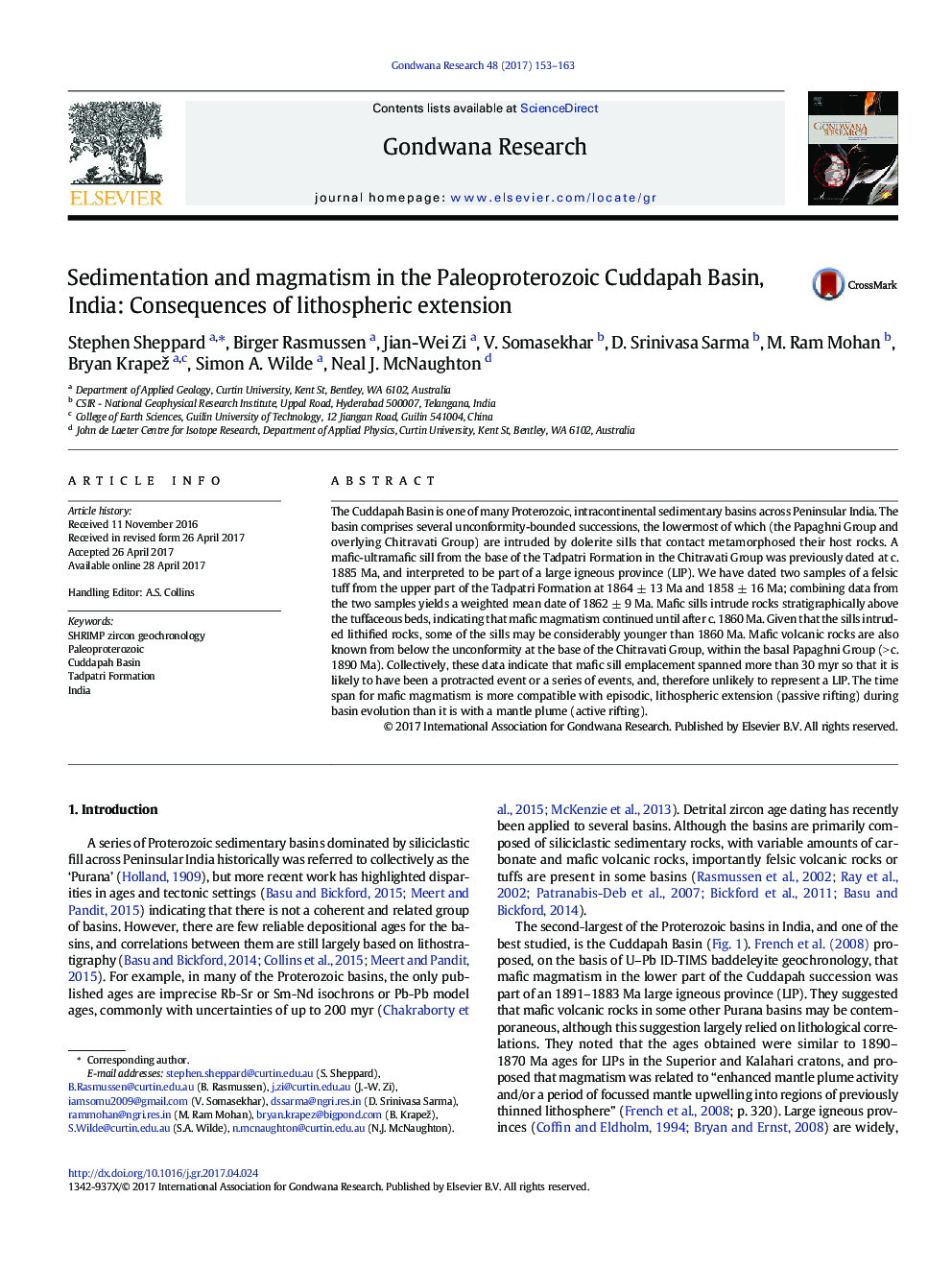 Sedimentation and magmatism in the Paleoproterozoic Cuddapah Basin, India: Consequences of lithospheric extension