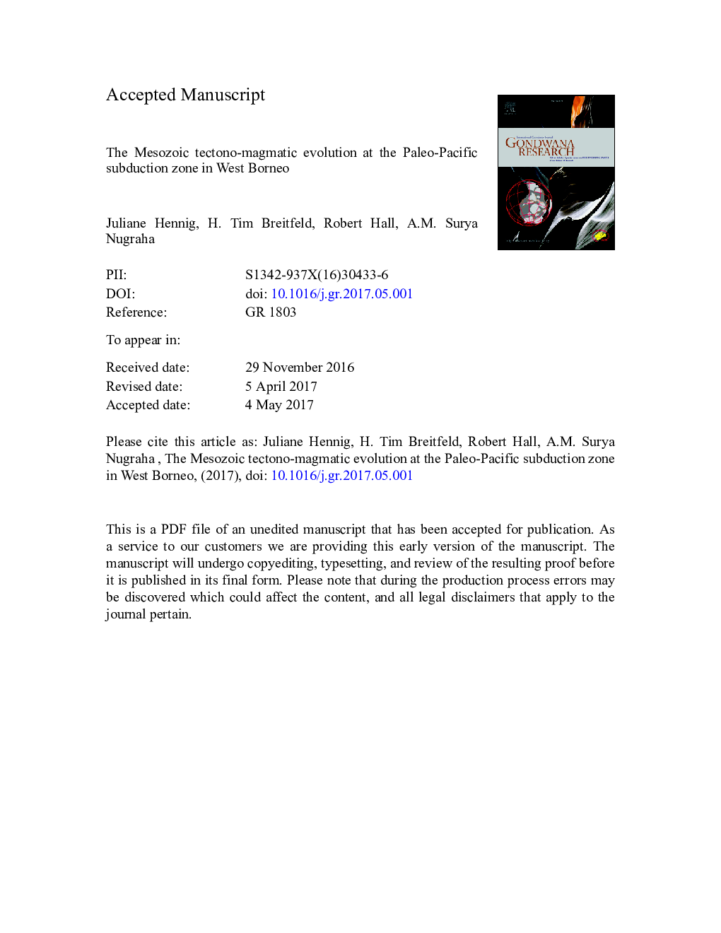 The Mesozoic tectono-magmatic evolution at the Paleo-Pacific subduction zone in West Borneo