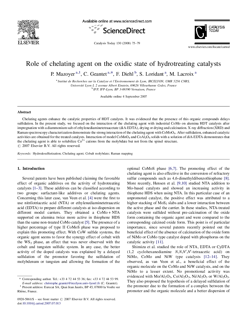 Role of chelating agent on the oxidic state of hydrotreating catalysts