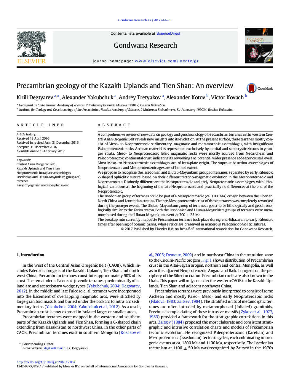 Precambrian geology of the Kazakh Uplands and Tien Shan: An overview