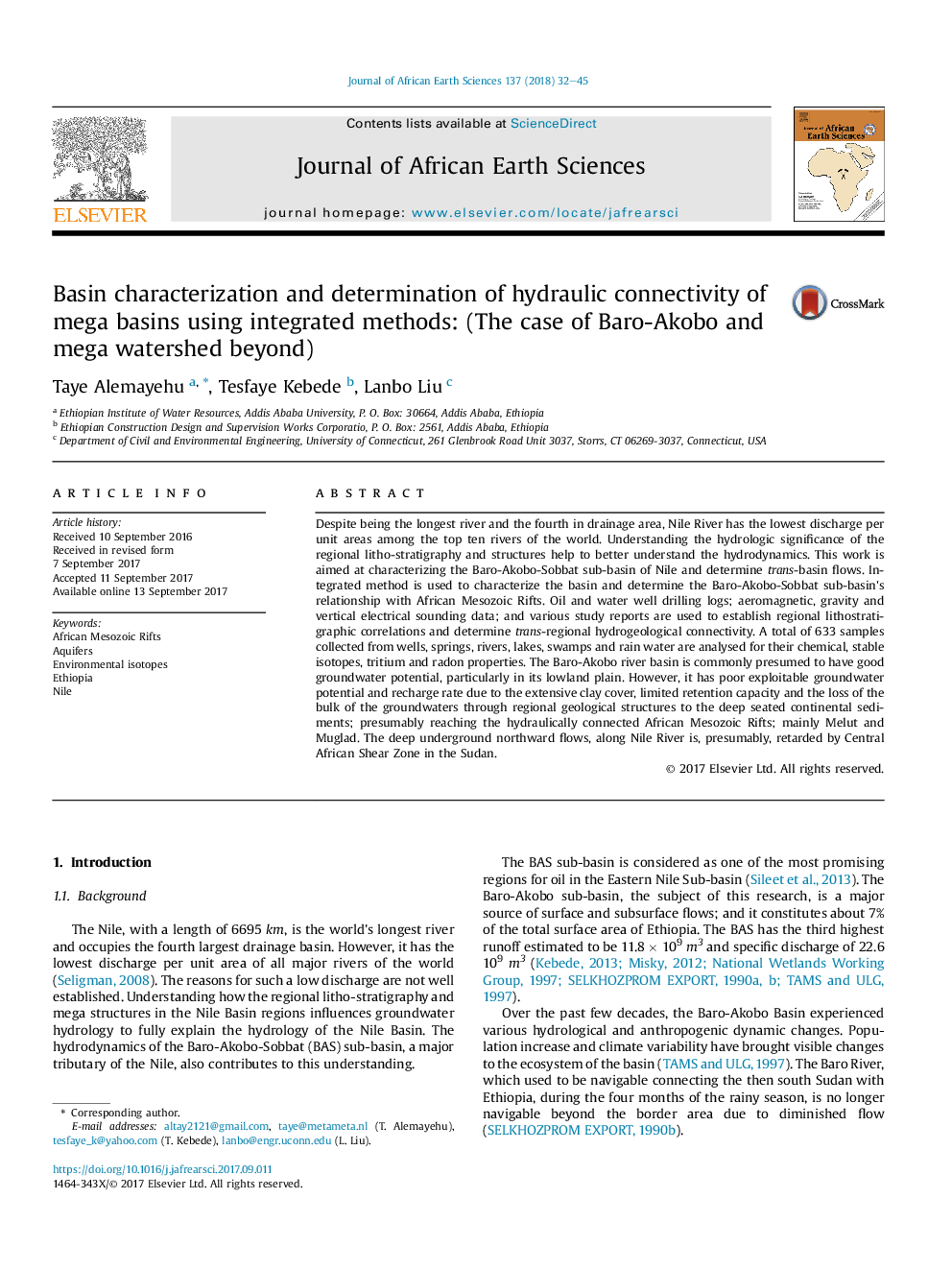 Basin characterization and determination of hydraulic connectivity of mega basins using integrated methods: (The case of Baro-Akobo and mega watershed beyond)