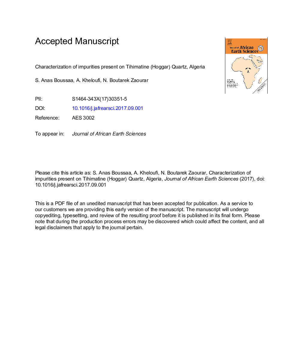 Characterization of impurities present on Tihimatine (Hoggar) quartz, Algeria