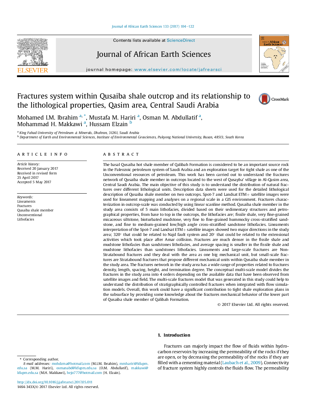 Fractures system within Qusaiba shale outcrop and its relationship to the lithological properties, Qasim area, Central Saudi Arabia