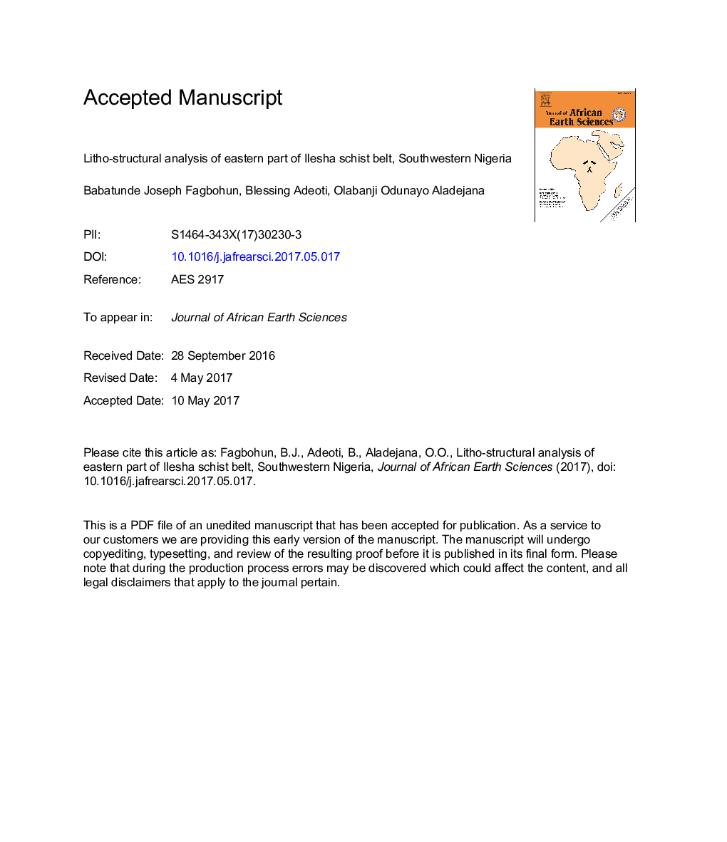 Litho-structural analysis of eastern part of Ilesha schist belt, Southwestern Nigeria