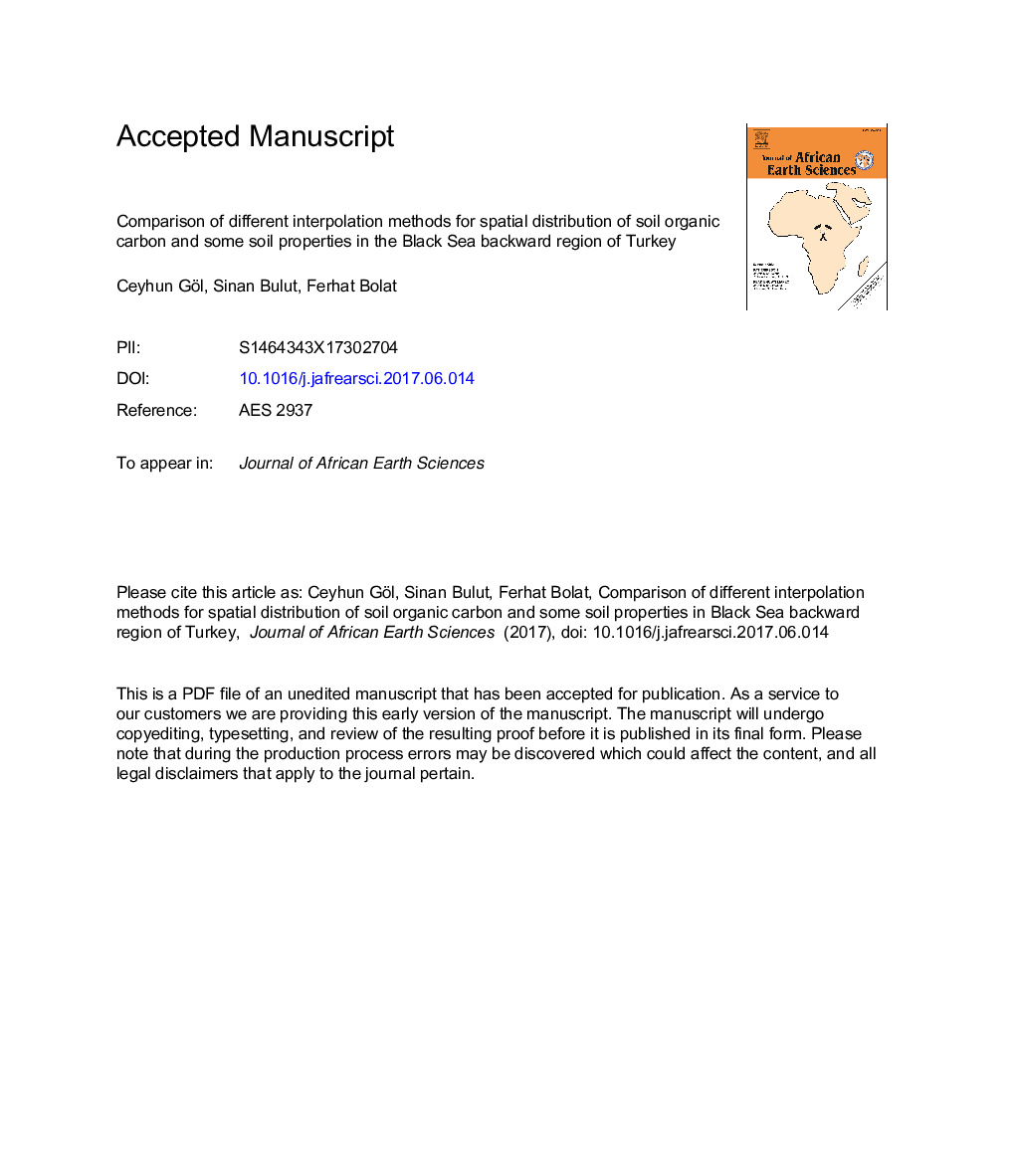 Comparison of different interpolation methods for spatial distribution of soil organic carbon and some soil properties in the Black Sea backward region of Turkey