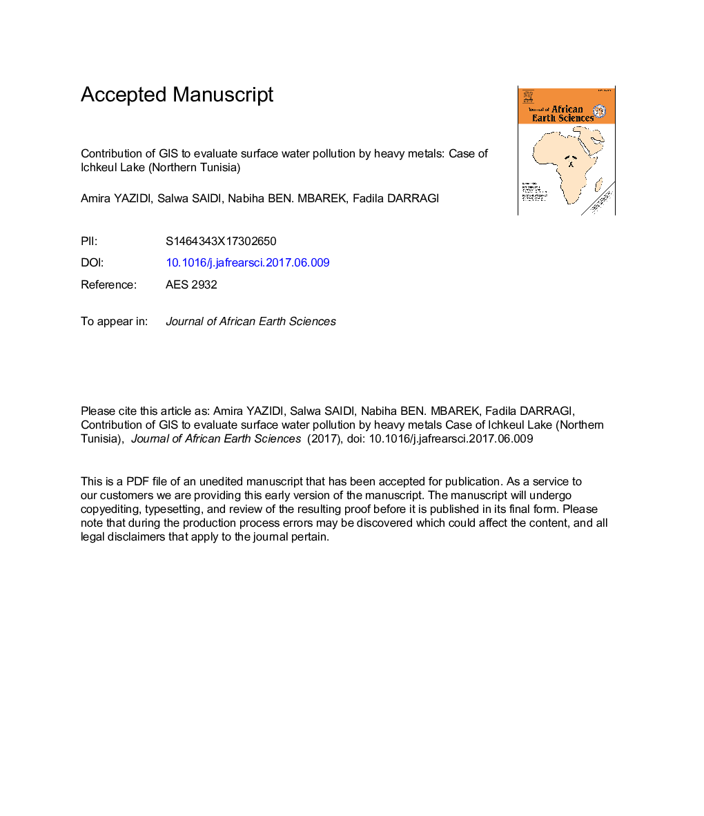 Contribution of GIS to evaluate surface water pollution by heavy metals: Case of Ichkeul Lake (Northern Tunisia)