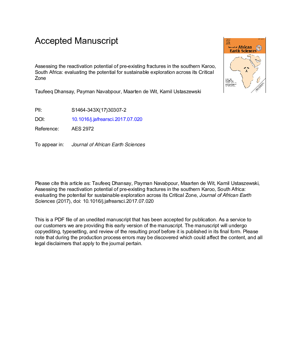 Assessing the reactivation potential of pre-existing fractures in the southern Karoo, South Africa: Evaluating the potential for sustainable exploration across its Critical Zone