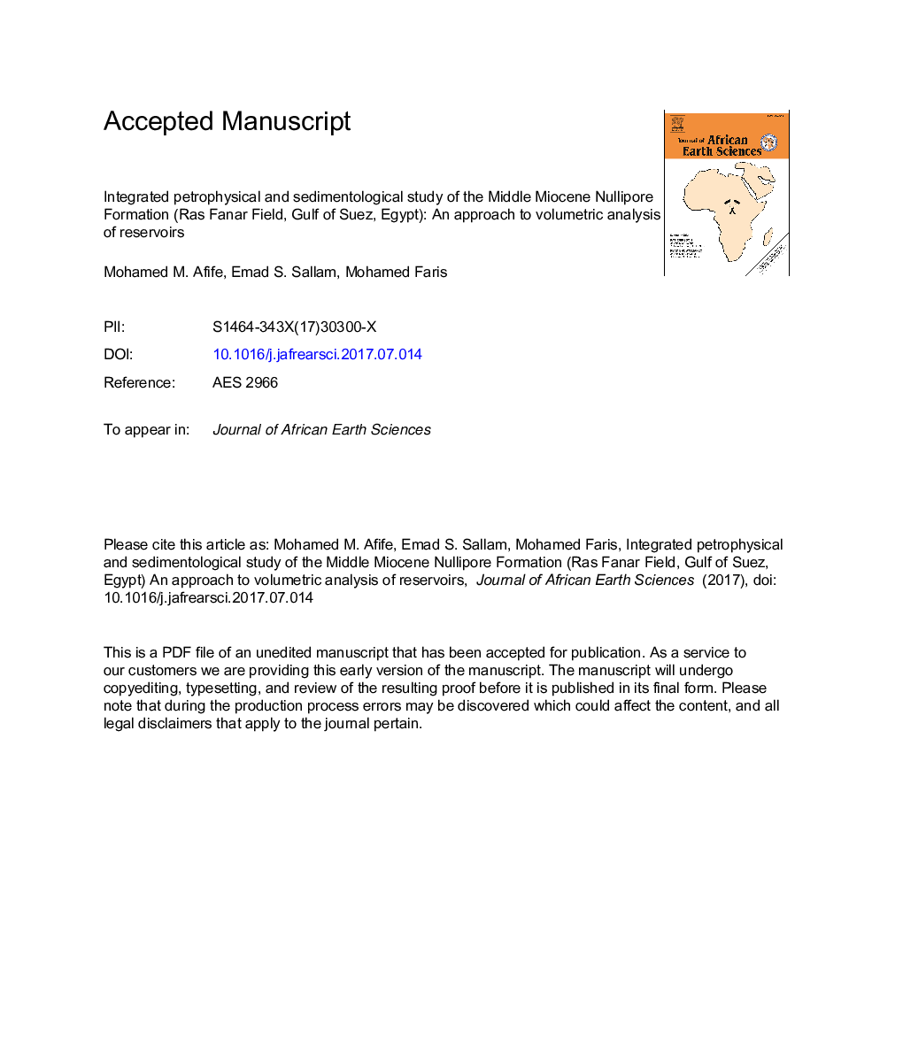 Integrated petrophysical and sedimentological study of the Middle Miocene Nullipore Formation (Ras Fanar Field, Gulf of Suez, Egypt): An approach to volumetric analysis of reservoirs