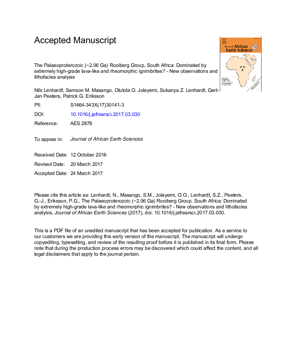 The Palaeoproterozoic (â¼2.06Â Ga) Rooiberg Group, South Africa: Dominated by extremely high-grade lava-like and rheomorphic ignimbrites? New observations and lithofacies analysis