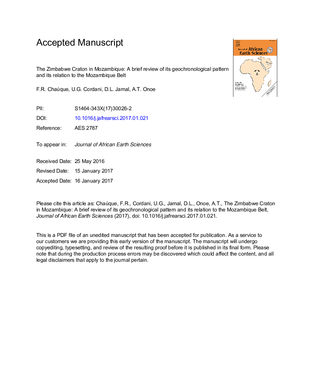 The Zimbabwe Craton in Mozambique: A brief review of its geochronological pattern and its relation to the Mozambique Belt