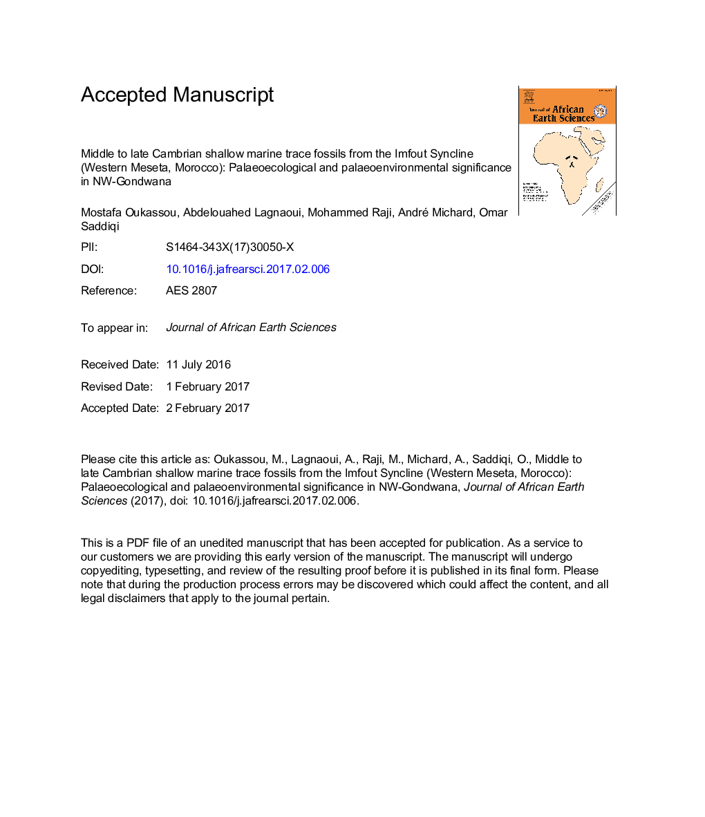 Middle to late Cambrian shallow marine trace fossils from the Imfout Syncline (Western Meseta, Morocco): Palaeoecological and palaeoenvironmental significance in NW-Gondwana