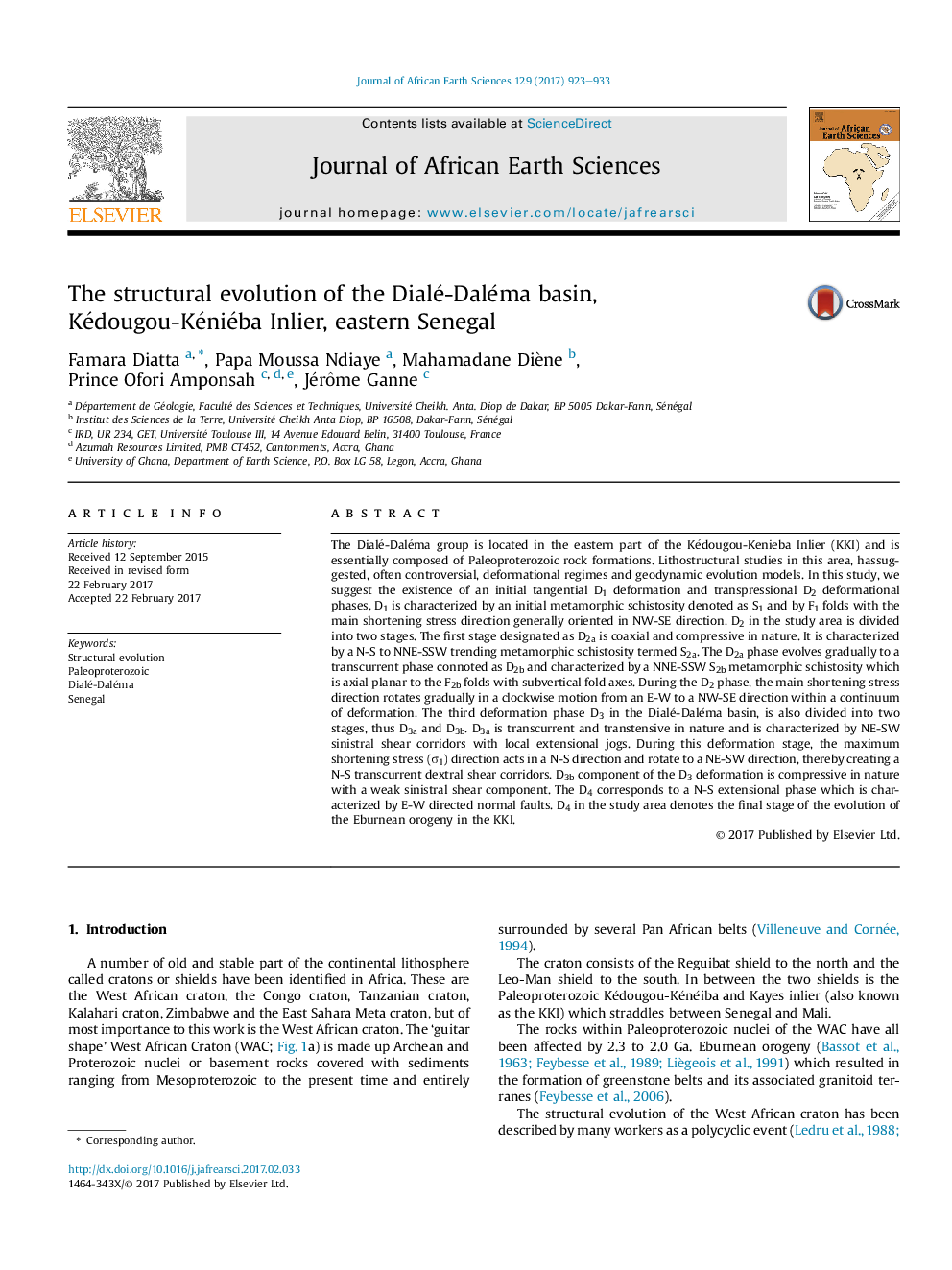 The structural evolution of the Dialé-Daléma basin, Kédougou-Kéniéba Inlier, eastern Senegal