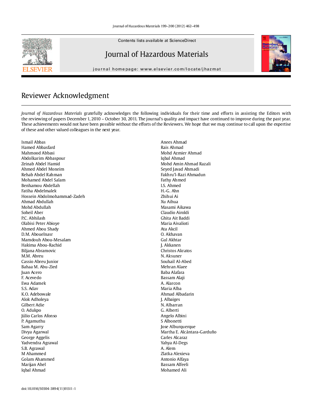 عکس صفحه اول مقاله: Reviewer Acknowledgement Reviewer Acknowledgement