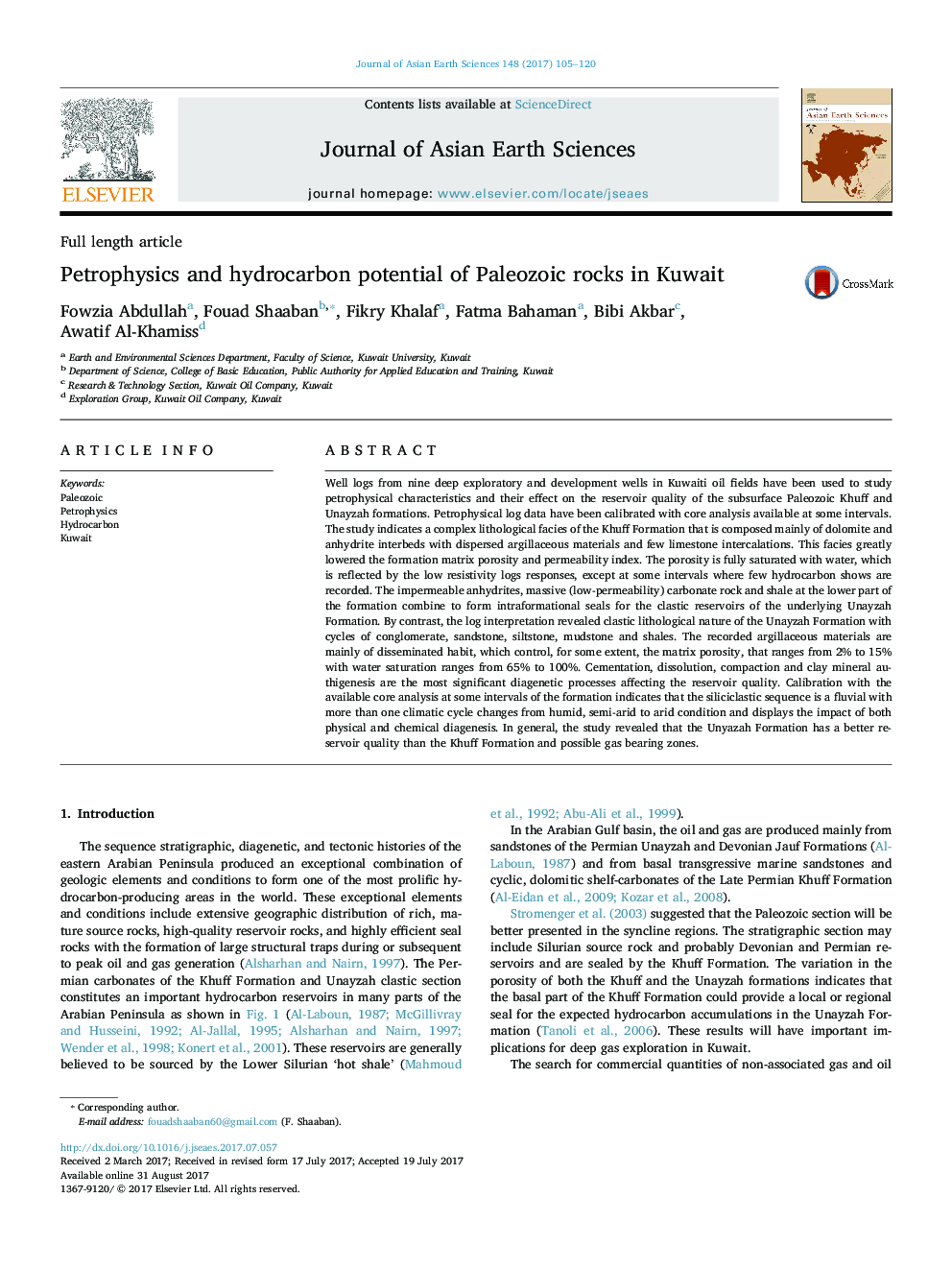 Petrophysics and hydrocarbon potential of Paleozoic rocks in Kuwait