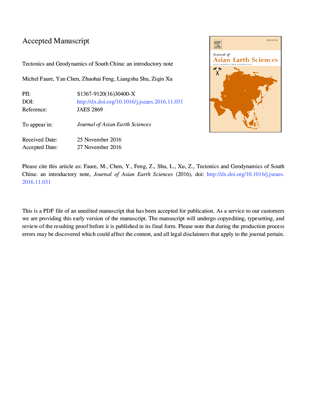 جغرافیایی و ژئودینامیک جنوب چین: یک یادداشت مقدماتی