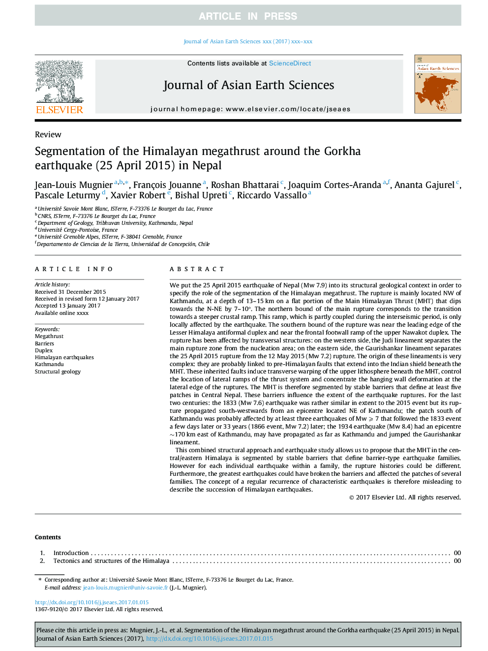 Segmentation of the Himalayan megathrust around the Gorkha earthquake (25 April 2015) in Nepal