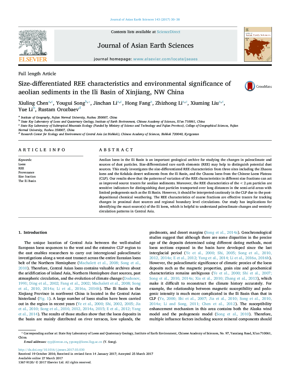 عکس صفحه اول مقاله: Size-differentiated REE characteristics and environmental significance of aeolian sediments in the Ili Basin of Xinjiang, NW China Size-differentiated REE characteristics and environmental significance of aeolian sediments in the Ili Basin of Xinjiang, NW China