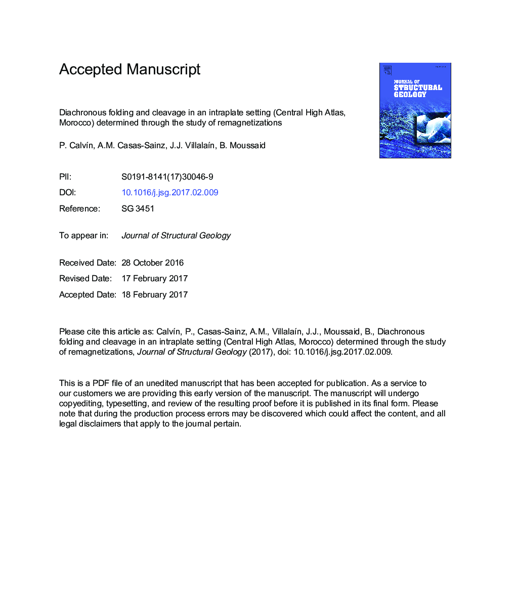 Diachronous folding and cleavage in an intraplate setting (Central High Atlas, Morocco) determined through the study of remagnetizations