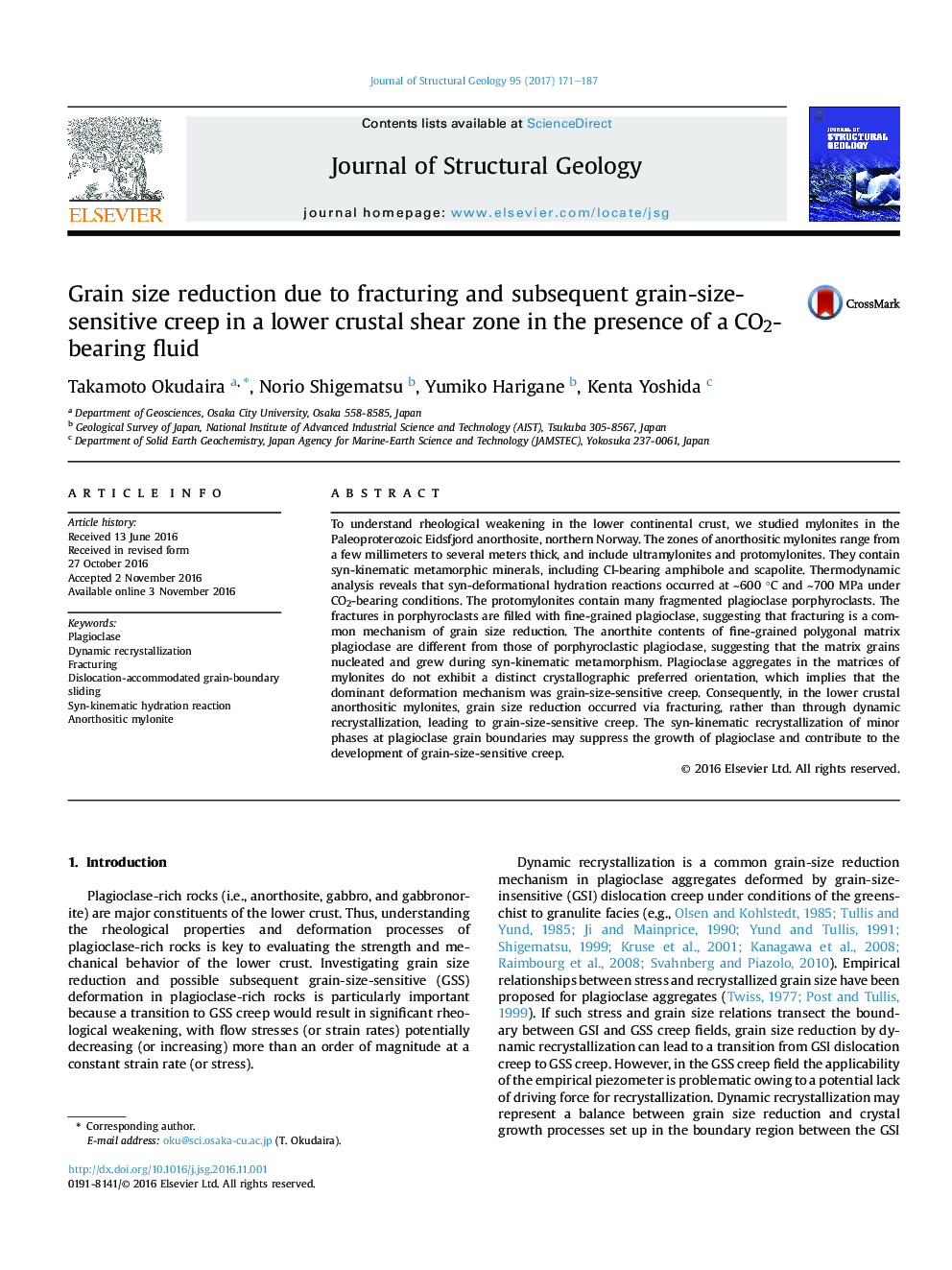 Grain size reduction due to fracturing and subsequent grain-size-sensitive creep in a lower crustal shear zone in the presence of a CO2-bearing fluid