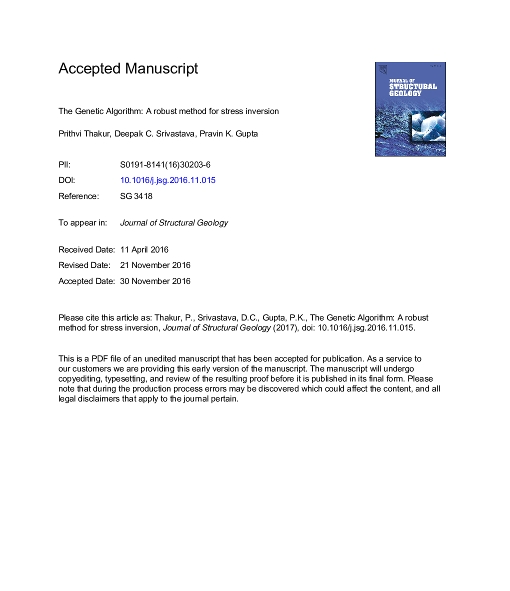 The genetic algorithm: A robust method for stress inversion