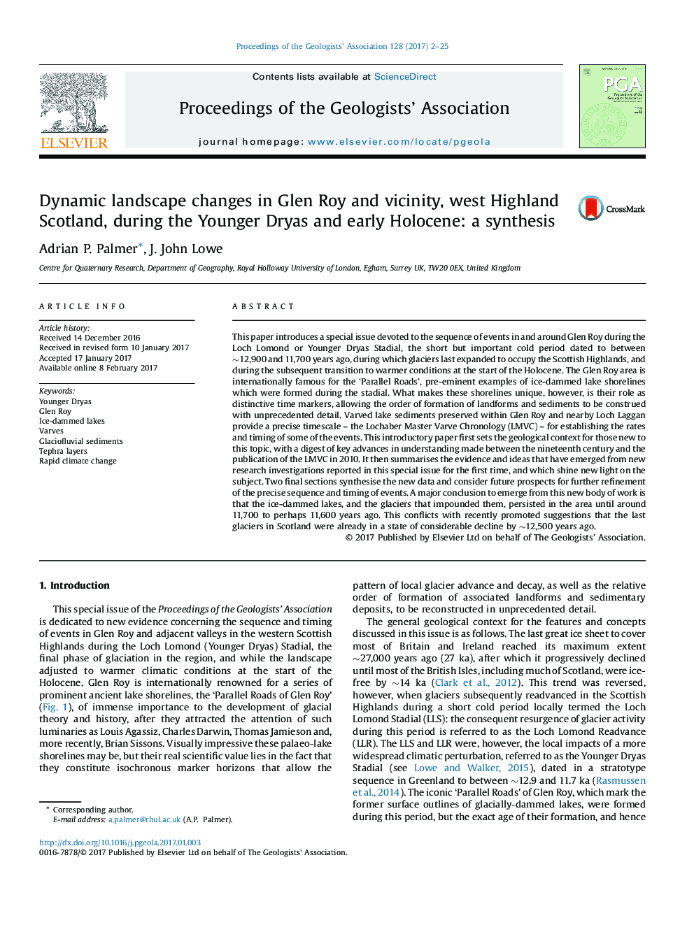 Dynamic landscape changes in Glen Roy and vicinity, west Highland Scotland, during the Younger Dryas and early Holocene: a synthesis